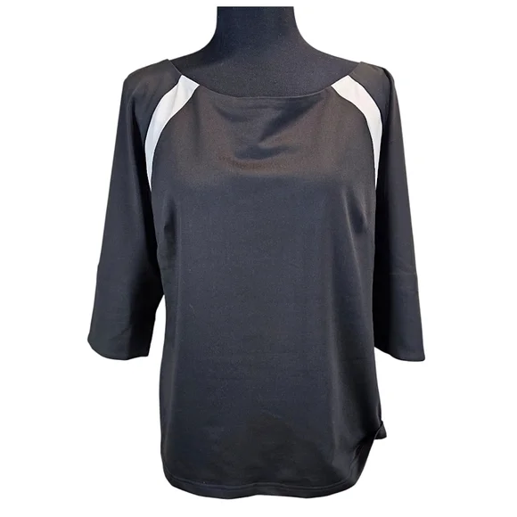 Gretchen Scott Jersey Tee Topper Medium Black 3/4 Sleeves Sporty Athleisure Golf - Picture 3 of 16
